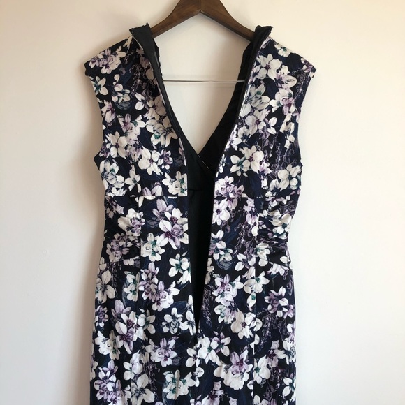 ADRIANNA PAPELL Floral Sheath Formal Tank Sleeveless Midi Dress Blue - Picture 9 of 12